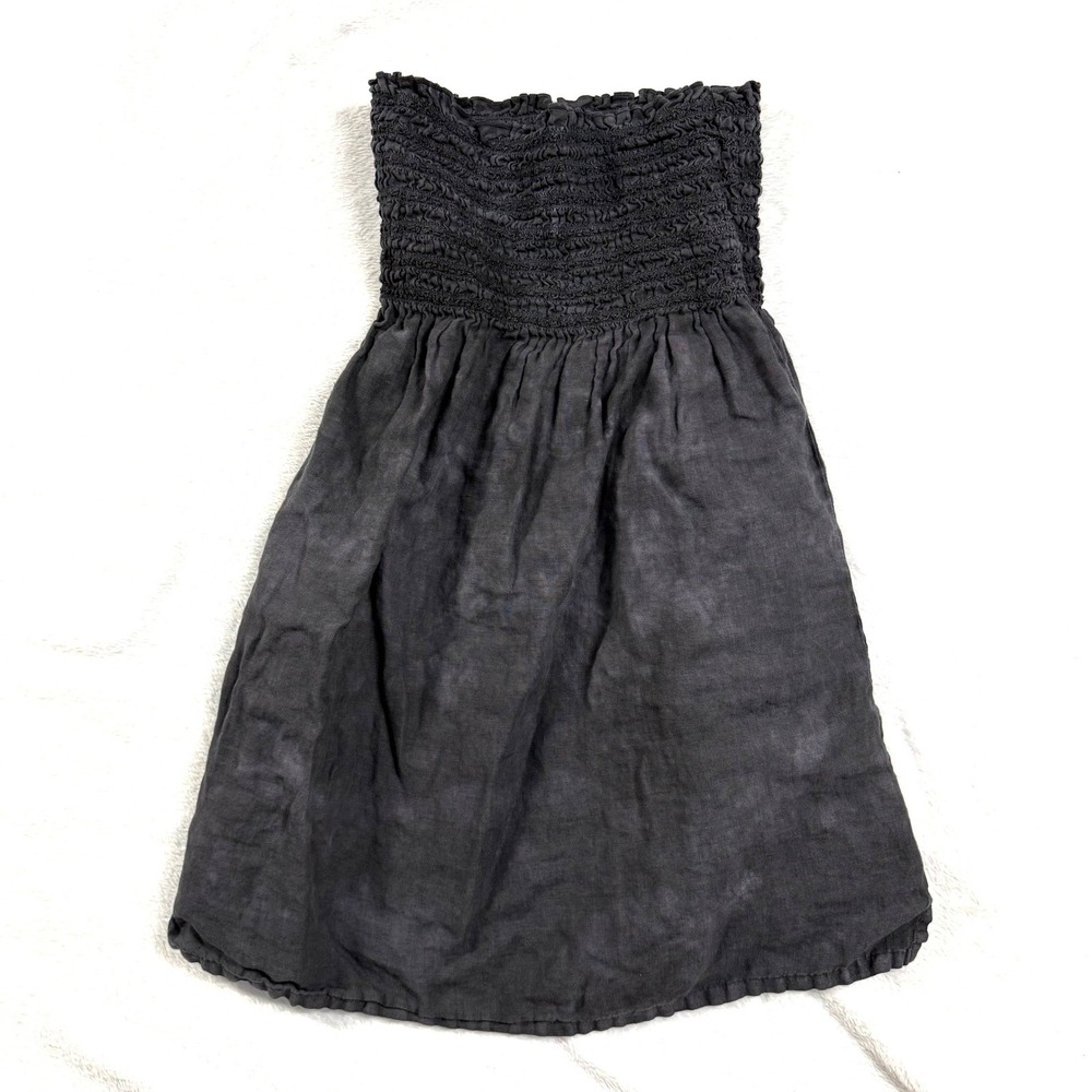 VTG Juicy Couture M Smocked Gray Strapless Linen Mini Dress Y2K Fairygrunge Boho
